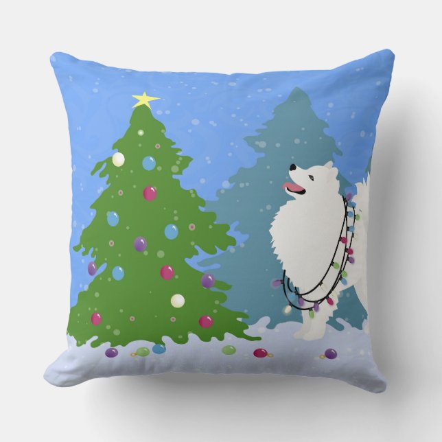 American Eskimo Dog Decorating Christmas Tree Cushion (Front)