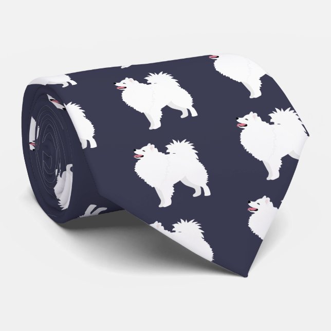American Eskimo Dog Dog Breed Silhouette Tie (Rolled)