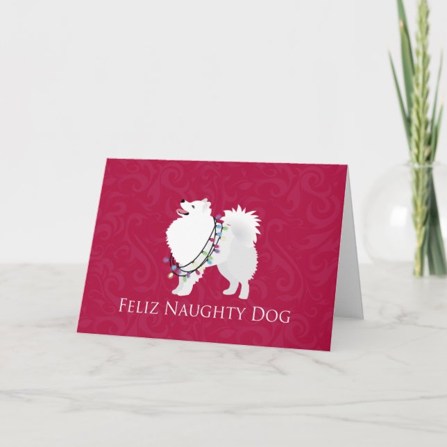 American Eskimo Dog Feliz Naughty Dog Christmas Holiday Card (Front)