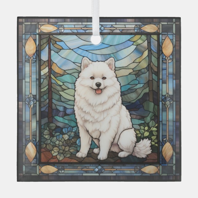 American Eskimo Dog Glass Tree Decoration (Front)