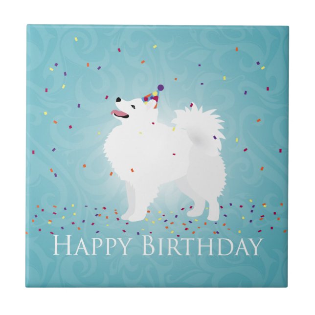 American Eskimo Dog Happy Birthday Design Tile (Front)