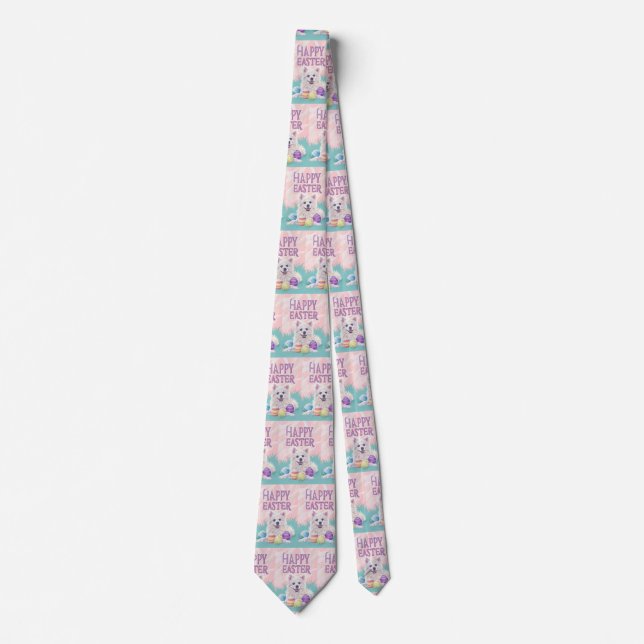 American Eskimo Dog Happy Easter Tie (Front)