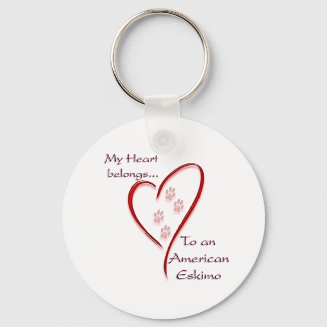 American Eskimo Dog heart Belongs Key Ring (Front)