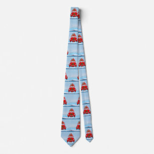 American Eskimo Dog In Car With Santa Claus Tie