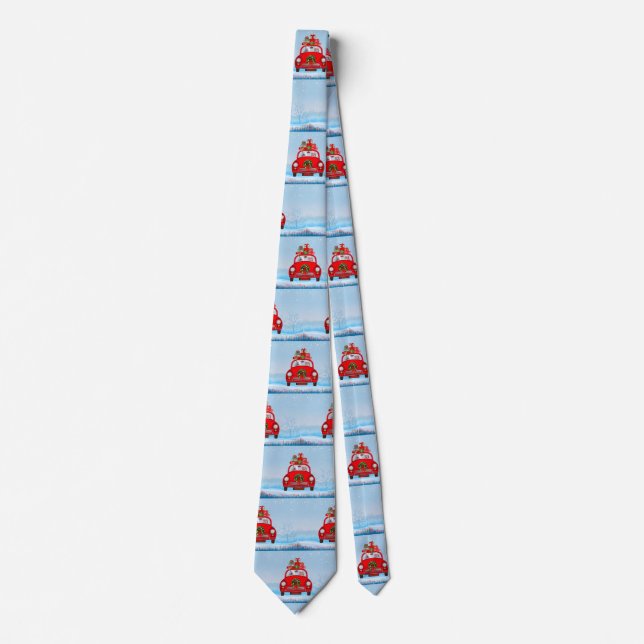 American Eskimo Dog In Car With Santa Claus Tie (Front)