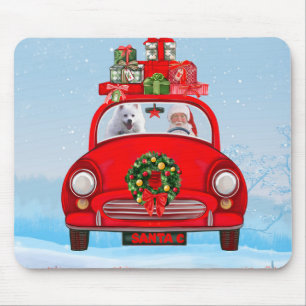 American Eskimo Dog In Car With Santa Clause Mouse Mat