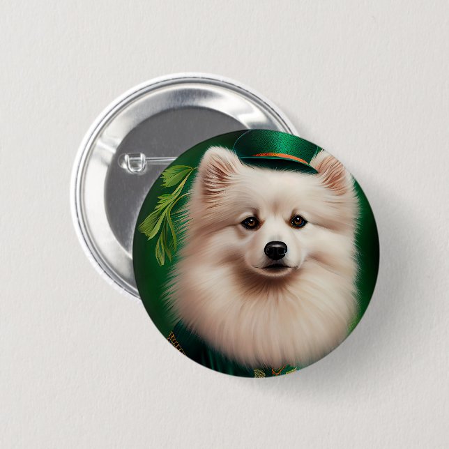 American Eskimo dog in St. Patrick's Day Dress 6 Cm Round Badge (Front & Back)