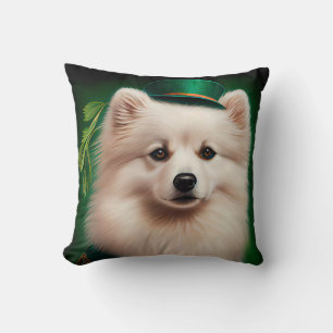 American Eskimo dog in St. Patrick's Day Dress Cushion