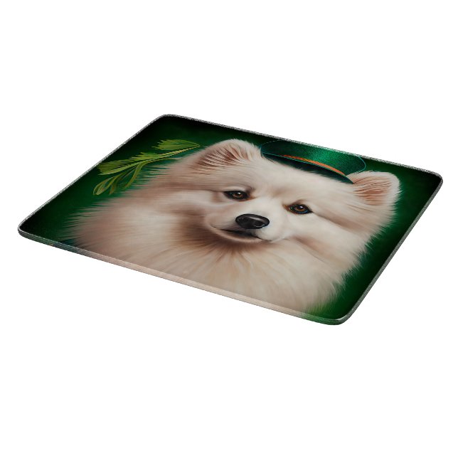 American Eskimo dog in St. Patrick's Day Dress Cutting Board (Corner)