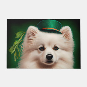 American Eskimo dog in St. Patrick's Day Dress Doormat