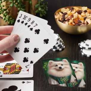 American Eskimo dog in St. Patrick's Day Dress Playing Cards