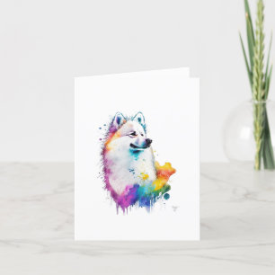 American Eskimo Dog In Watercolor & Pen Holiday Card