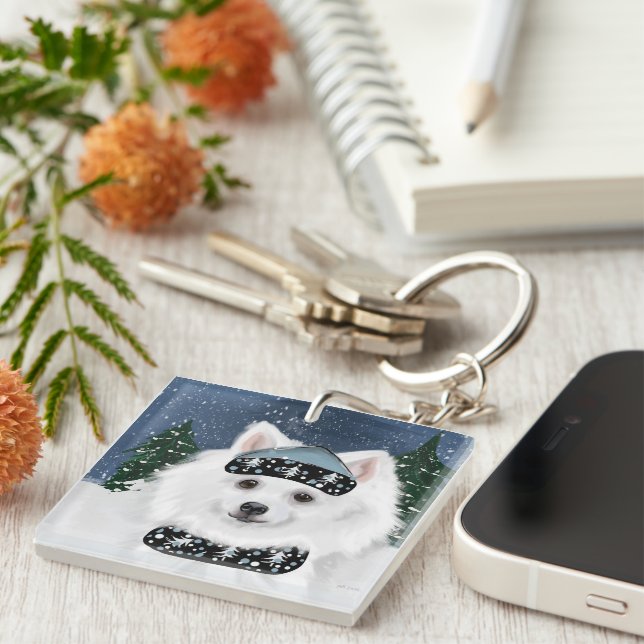 American Eskimo Dog  Key Ring (Front Right)