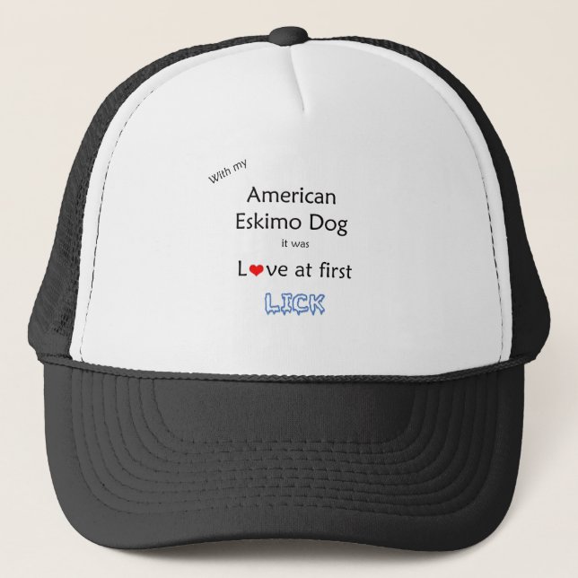 American Eskimo Dog Lick Design Trucker Hat (Front)