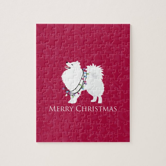 American Eskimo Dog Merry Christmas Design Jigsaw Puzzle (Vertical)