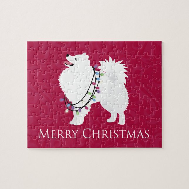 American Eskimo Dog Merry Christmas Design Jigsaw Puzzle (Horizontal)