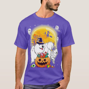 American Eskimo Dog Mummy Witch Moon Ghosts Happy T-Shirt