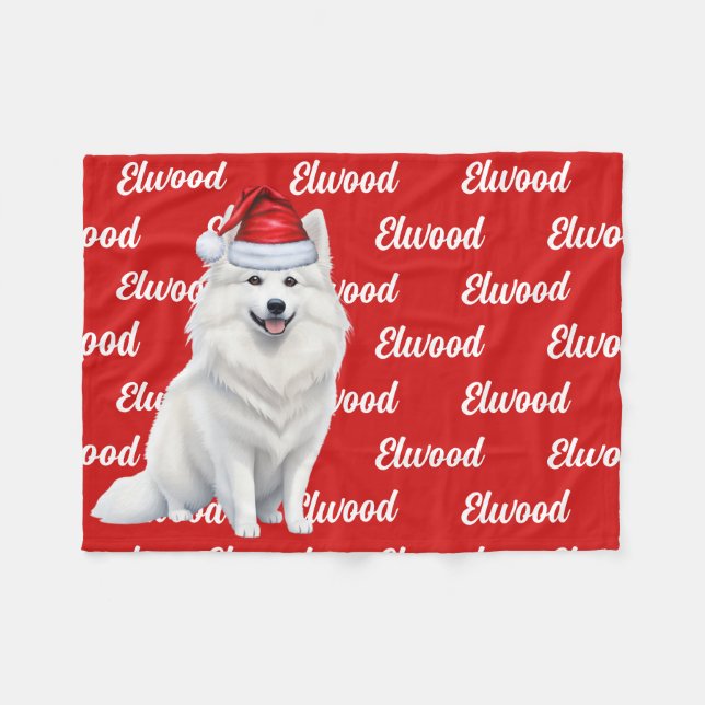 American Eskimo Dog Name Patterned Christmas Fleece Blanket (Front (Horizontal))