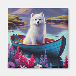 American Eskimo Dog on Paddle: A Scenic Adventure Magnet