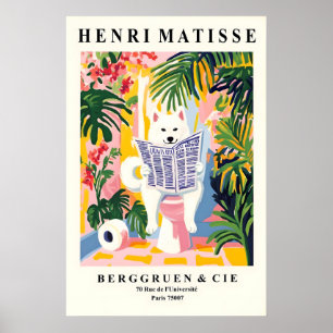 American Eskimo Dog on Toilet Funny Bathroom Print