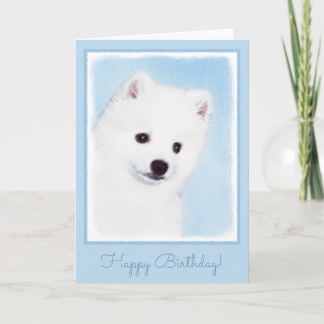 American Eskimo Dog Painting - Original Dog Art Card (Front)