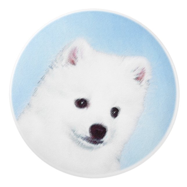 American Eskimo Dog Painting - Original Dog Art Ceramic Knob (Front)