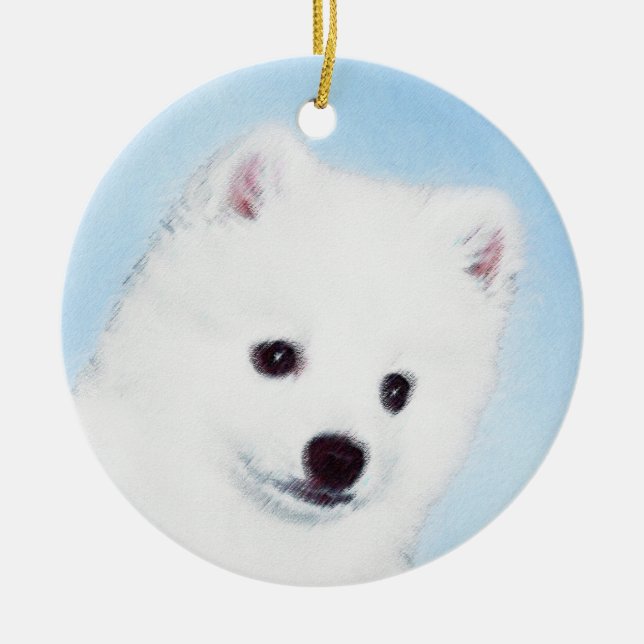 American Eskimo Dog Painting - Original Dog Art Ceramic Tree Decoration (Front)
