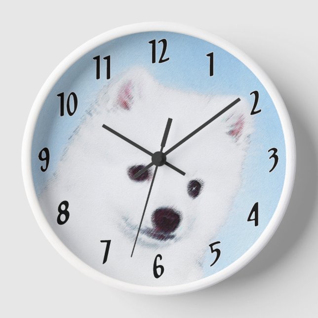 American Eskimo Dog Painting - Original Dog Art Clock (Front)