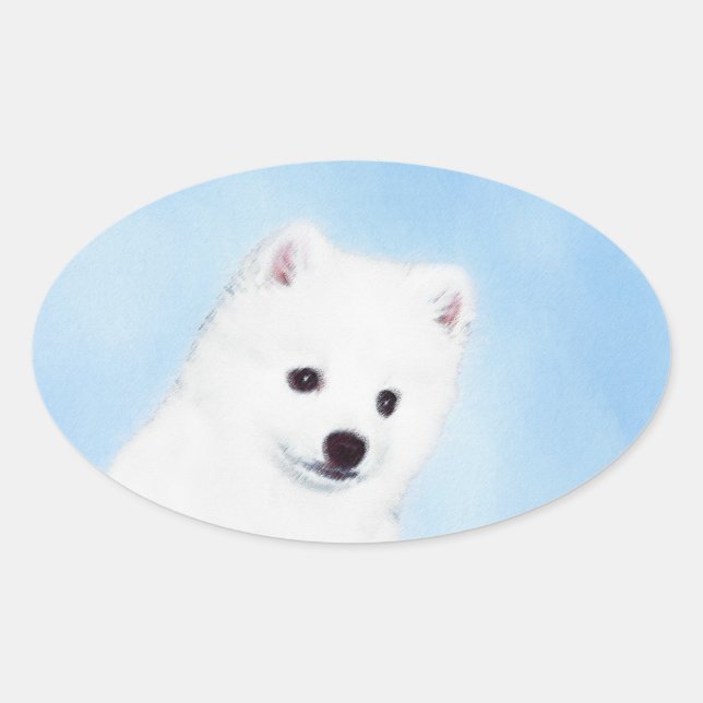 American Eskimo Dog Painting - Original Dog Art Oval Sticker (Front)