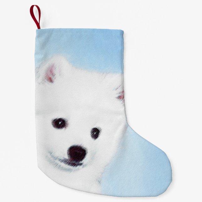 American Eskimo Dog Painting - Original Dog Art Small Christmas Stocking (Front)