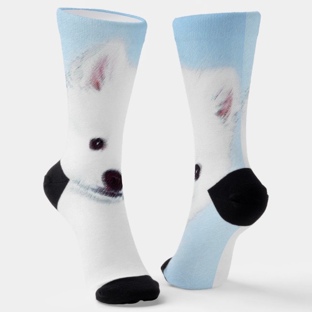 American Eskimo Dog Painting - Original Dog Art Socks (Angled)