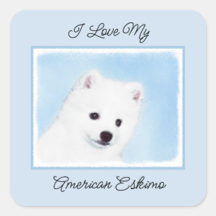 American Eskimo Dog Painting - Original Dog Art Square Sticker