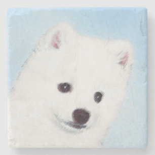 American Eskimo Dog Painting - Original Dog Art Stone Coaster