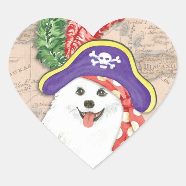 American Eskimo Dog Pirate Heart Sticker (Front)