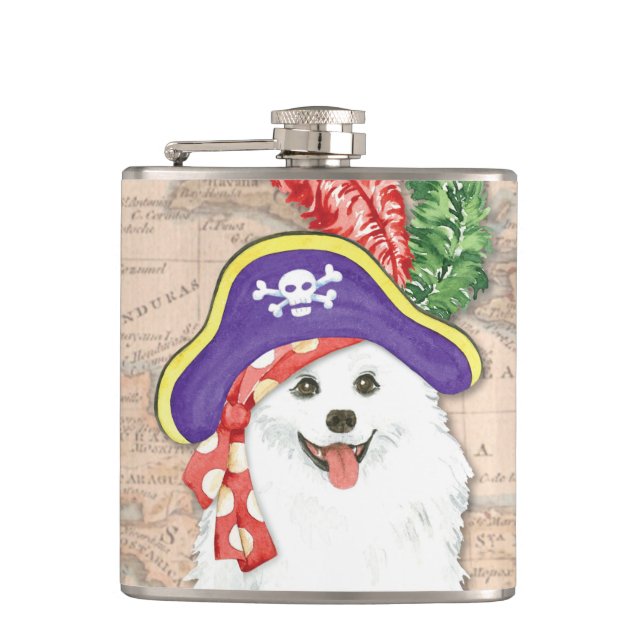 American Eskimo Dog Pirate Hip Flask (Front)
