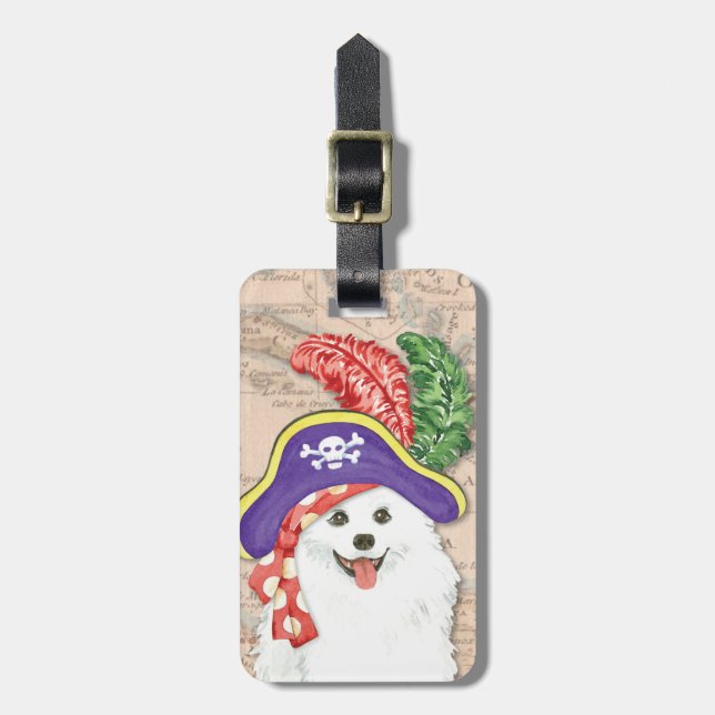 American Eskimo Dog Pirate Luggage Tag (Front Vertical)