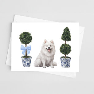 American Eskimo Dog Puppy Topiary Watercolor Card