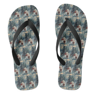 American Eskimo Dog Riding Motorcycle Christmas  Flip Flops