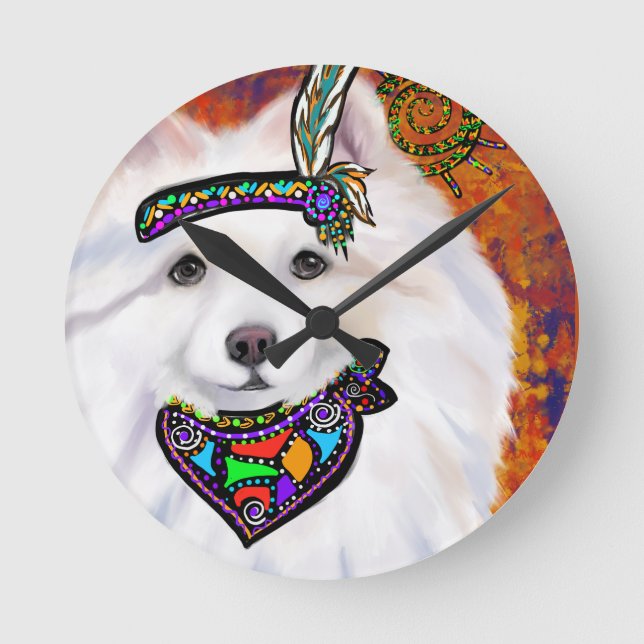American Eskimo Dog  Round Clock (Front)