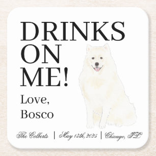 American Eskimo Dog Samoyed Wedding Square Paper Coaster