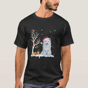 American Eskimo Dog Santa Hat Festive Tree Light X T-Shirt