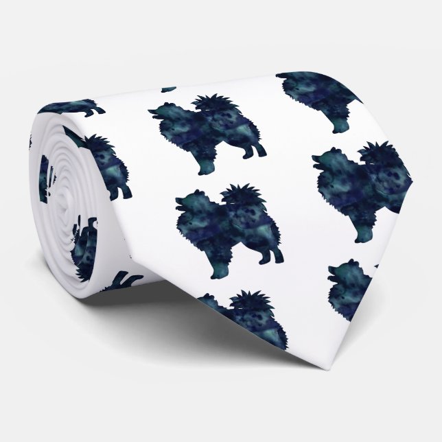 American Eskimo Dog Silhouette Designs Tie (Rolled)