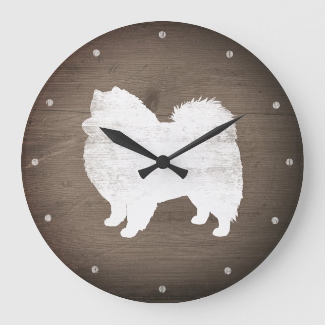 American Eskimo Dog Silhouette Rustic Large Clock (Front)