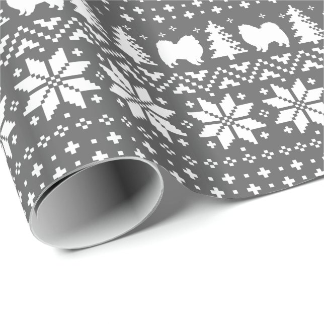 American Eskimo Dog Silhouettes Christmas Eskies Wrapping Paper (Roll Corner)