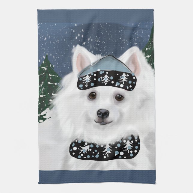 American Eskimo Dog  Tea Towel (Vertical)