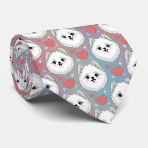 American Eskimo Dog Valentine Hearts Pattern Cute  Tie