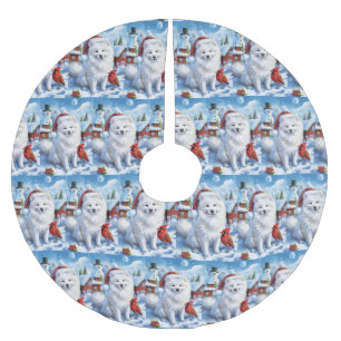 American Eskimo Dog Winter Wonderland Christmas Brushed Polyester Tree Skirt