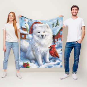 American Eskimo Dog Winter Wonderland Christmas  Fleece Blanket
