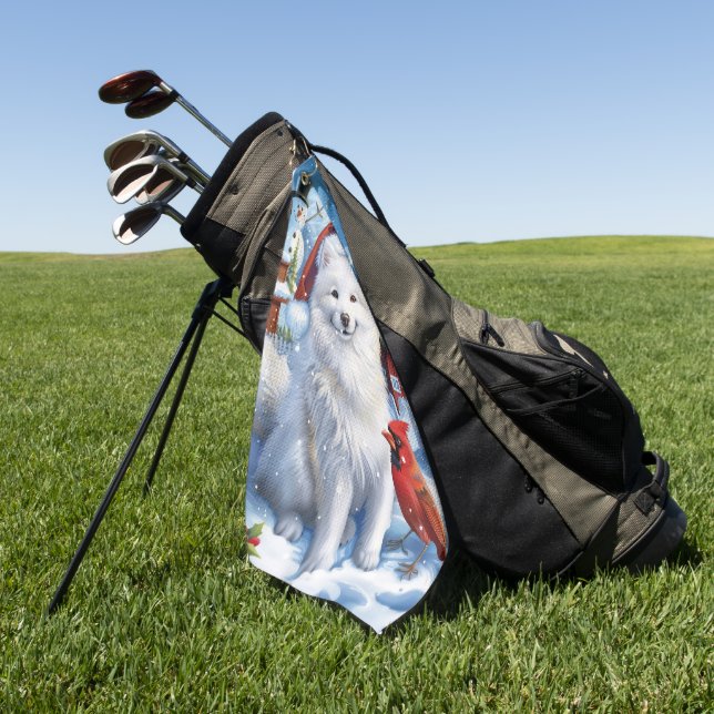 American Eskimo Dog Winter Wonderland Christmas  Golf Towel (Green)