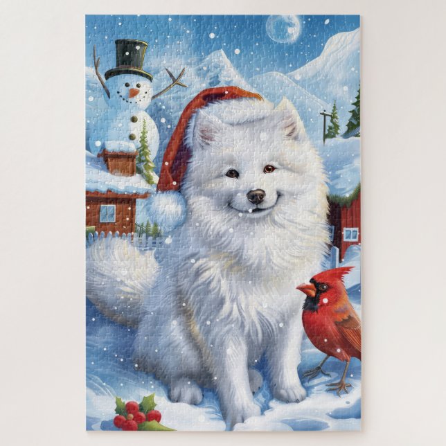 American Eskimo Dog Winter Wonderland Christmas  Jigsaw Puzzle (Vertical)
